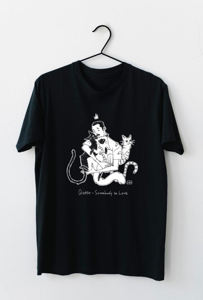 Subworks Black T-shirt Queen ,Freddie and his cats