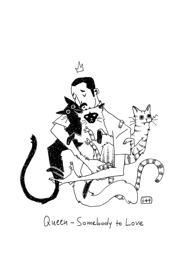 Subworks.An illustration tribute to Queen-Freddie and his cats
