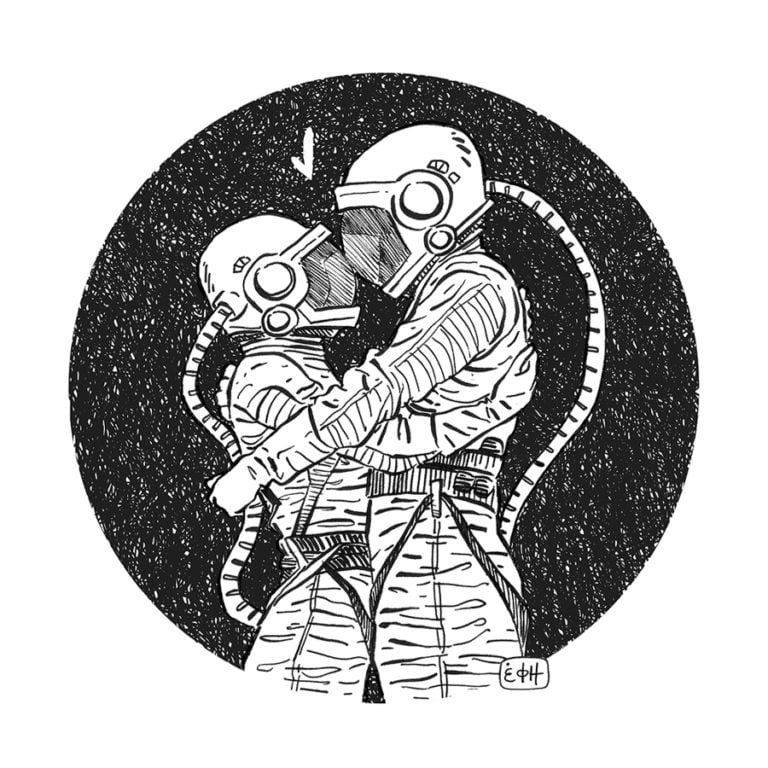 Subworks Illustration with astronauts love by efi theodoropoulou